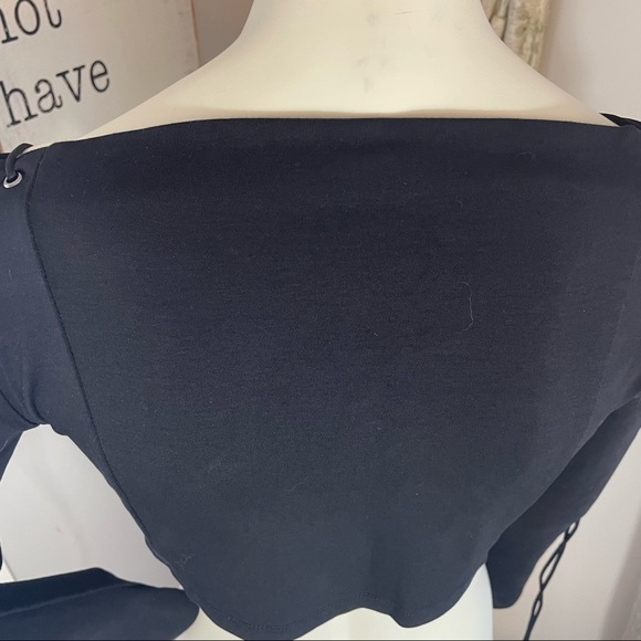 Fashion Nova cropped long sleeve boat neck lace-up shoulder top - Picture 8 of 11